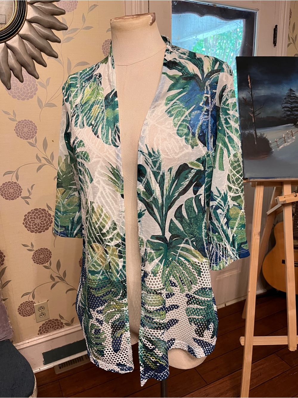 Chico's Blue & Green Tropical Leaf Swim Coverup